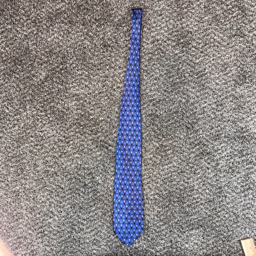 Faberge Mens Silk Necktie Blue Gold Geometric Imperial‎ Egg Pattern Handmade USA